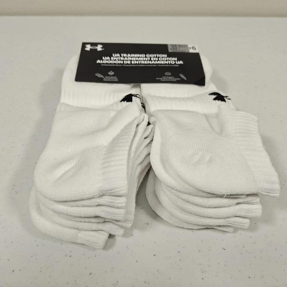 UNDER ARMOUR Men's 8.5-13 Training Cotton Cushioned No Show Socks 6-Pairs WHITE